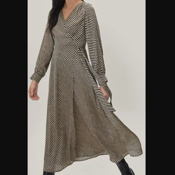 Nasty Gal Dresses & Skirts - Nasty Gal Satin Mono Stripe Wrap Midaxi Dress XL NWT NEW